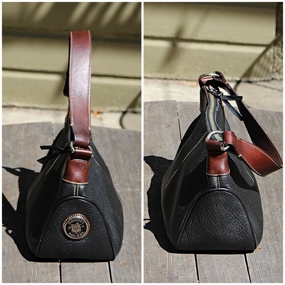 Dooney & Bourke Y2K Vintage - AWL - Short Strap Hobo Black + Brown Pebbled, USA - Picture 7 of 13